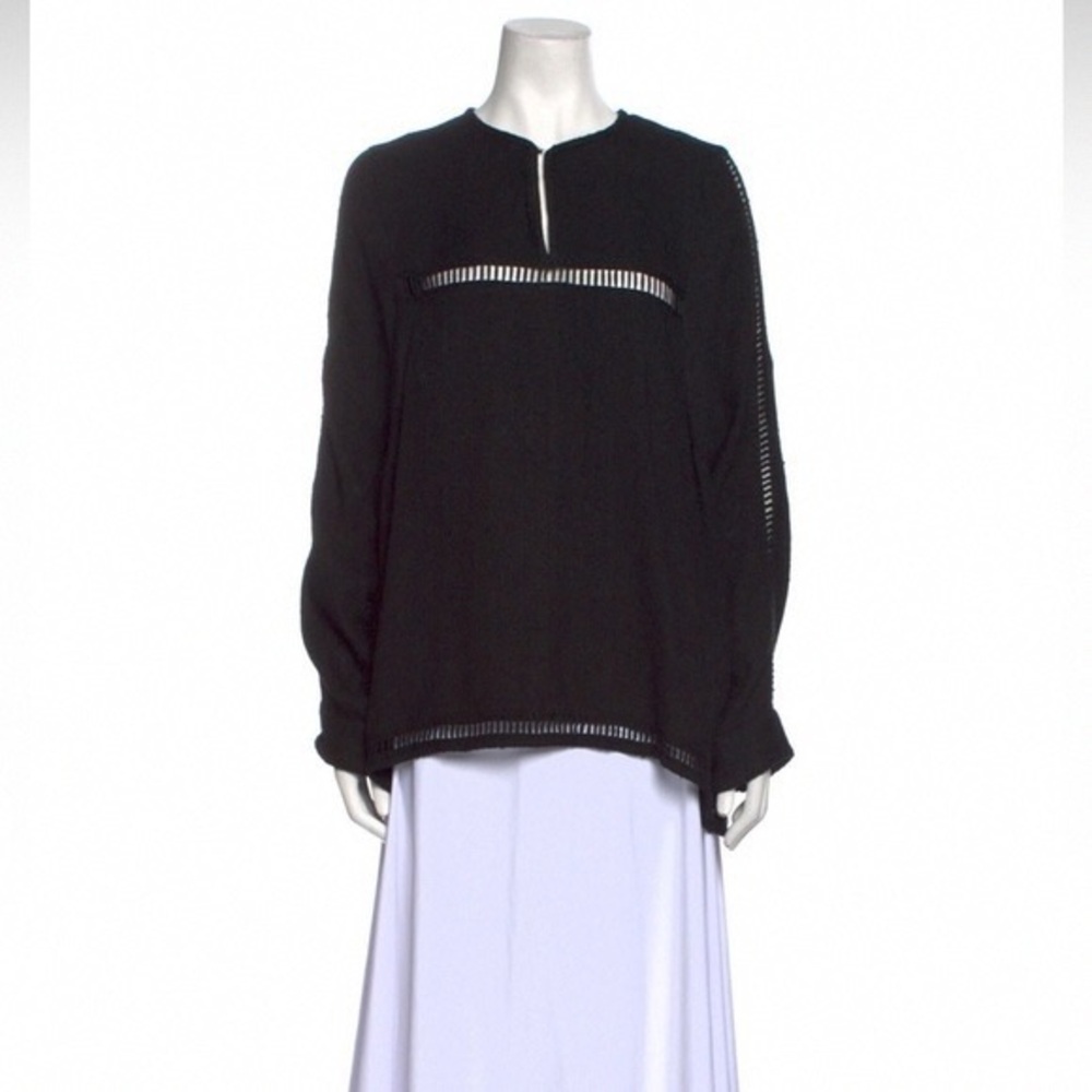 IRO Black Open-Stitch Long Sleeve Blouse